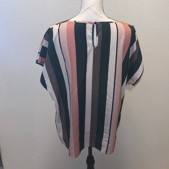 SHEIN Curve striped short sleeve front knot keyhole blouse - Picture 5 of 8